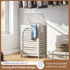 FILWH Laundry Hamper with Lid (16.9 * 13 * 26.5inches) Large Bamboo Laundry Bin Basket 85L Clothes Hamper with 1 Removable Bag Storage baskets for Bathroom (White) - color: White