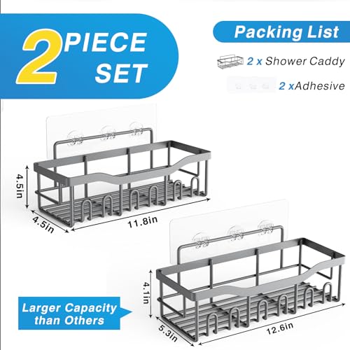 EUDELE Shower Caddy 2 Pack, Adhesive Shower Organizer for Home Decor & Kitchen Storage, No Drilling, Rustproof Stainless Steel Bathroom Shelf Organizer - color: Grey-2pcs