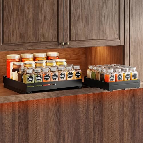 SNTD Pull Out Spice Rack for Upper Cabinet - Expandable Organizer with Smooth Ball Bearing Slides, No Drill Mounting Spice Storage for Kitchen (1 Pack, 7.2" to 12.9" W X 10" D X 2.2" H) - size: 7.2"W X 10"D X 2.2"H