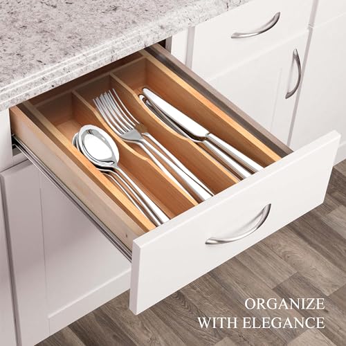 Small Silverware Organizer, Bamboo Kitchen Drawer Organizer, Utensil Holder, Cutlery Tray & Spoon Flatware Storage with Grooved Drawer Dividers (6.7''W x 12''D) - color: Natural, size: 6.7''W x 12''D