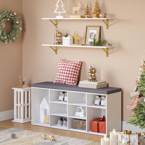 DINZI LVJ Long Wall Shelves, Set of 4, 39.4Inch Wall Mounted Shelves, Floating Shelves for Wall Storage with Metal Brackets, for Living Room, Bathroom, Bedroom, Kitchen, White and Gold - color: White+gold, size: 39.4 Inch (4 Pack)
