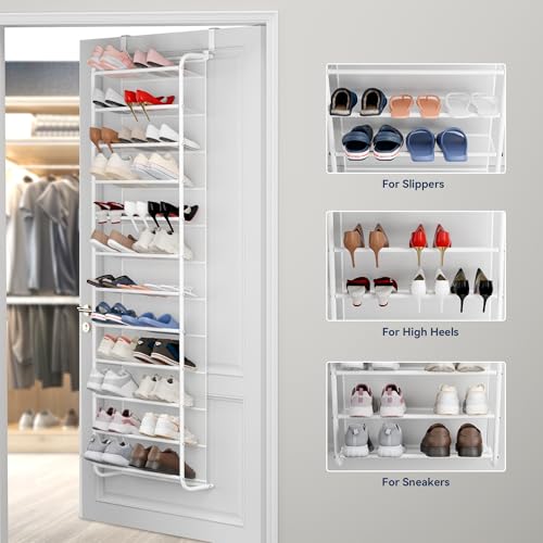 Whitmor 36 Pair Over The Door Shoe Organizer, 12 Tier Hanging Shoe Organizer, Heavy Duty Metal & Mesh Shoe Holder, Hanging Shoe Rack for Closet Organizer & Storage, 69"L x 21.7"W x 7.5"H, Matt White - color: Matt Finish White, size: Shoe Rack