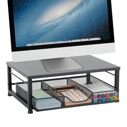 Small Laptop Stand for Desk, Monitor Stand Riser, Desk Organizer for Office Organization, Office Desk Accessories, Computer Desktop Stand with Drawer for Home, Office, School (Black) - color: Black