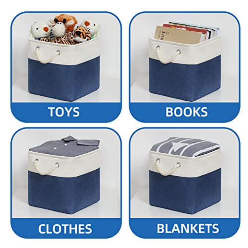 Temary Fabric Storage Cubes 11x11 Cube Storage Bins 4Pack Blue Basket for Organizing Home, Closet, Empty Gift Baskets with Handles (White&Blue) - color: White&blue, size: 11"L x 11"W x 11"H