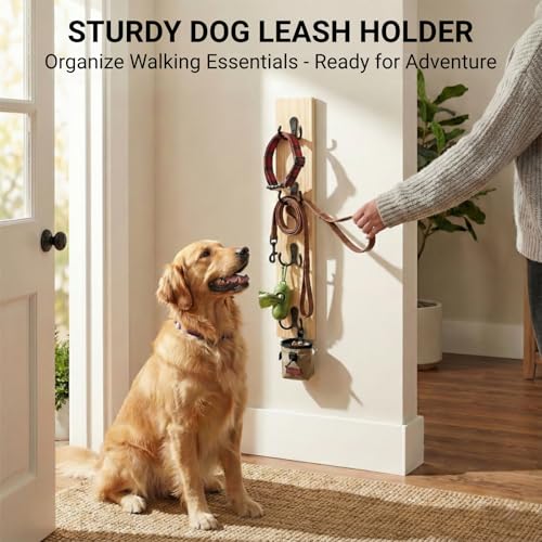 Vertical Key Holder for Wall & Dog Leash Holder – Solid Wood Wall Mount Key Rack with 8 Hooks – Small Space Saving Entryway Organizer for Keys, Lanyards, Masks (Adhesive or Screws)(Natural) - color: wood