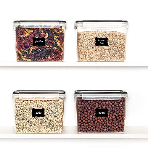 Vtopmart Food Storage Containers 3.3 quart / 3.6L, 4 Pieces BPA Free Plastic Airtight Canister for Flour, Sugar, Baking Supplies, with 4 Measuring Cups and 24 Labels,Black - color: Black, size: 3.6L