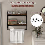 GOFLAME 2-Tier Industrial Bathroom Shelves with Towel Bar, Over the Toilet Shelf Wall Mounted with Metal Frame, Wall Storage Organizer Shelf for Bathroom, Living Room, Kitchen, Rustic Brown