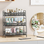 EKNITEY Bathroom Countertop Organizer Rack - 3 Tier Counter Spice Rack Metal Makeup Rack Small Perfume Vanity Organizer for Sink/Bedroom/Living room/Kitchen/Office - color: Black