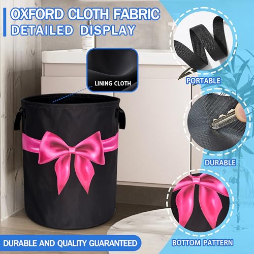 Breast Cancer Awareness Laundry Basket Oxford Cloth Pink Ribbon Laundry Hamper With Handle Foldable Portable Clothes Storage Basket 18.9 X 16.5 In Storage Bag For Laundry Room/Bathroom/Bedroom - color: Breast Cancer Awareness