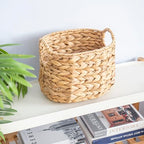 Water Hyacinth Storage Basket with Handles, Woven Boho Storage Basket for Organizing, 11.8" x 7.87" x 8.66" Natural Oval Handwoven Basket for Shelf, Bathroom, Living Room