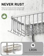 Shower Caddy Hanging - Never Rust Shower Hanging Organizer - Aluminum Over the ShowerHead Caddy with Soap Basket and 6 Hooks for Razor/Sponge (Frosted Silver) - color: Shiny Silver