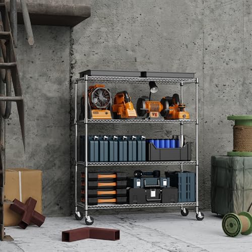 M MZG 4 Tiers Storage Shelves Load 1400LBS, Metal Shelving Wire Metal Shelving Unit Shelves for Storage Adjustable Garage Shelving for Pantry Kitchen Garage Chrome 17.7" D x 47.3" W x 62.7" H - color: Chrome, size: 4 Tiers, 17.7"D x 47.3"W x 62.7"H