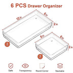 SMARTAKE 6 PCS Clear Plastic Drawer Organizers Set, Large Size Non-Slip Desk Drawer Organizer, 2-Size Versatile Bathroom and Vanity Drawer Organizer Trays for Makeup, Bedroom, Office, Kitchen Utensils - style: 3 Pcs12" x 6" x 2" + 3 Pcs 6" x 6" x 2"