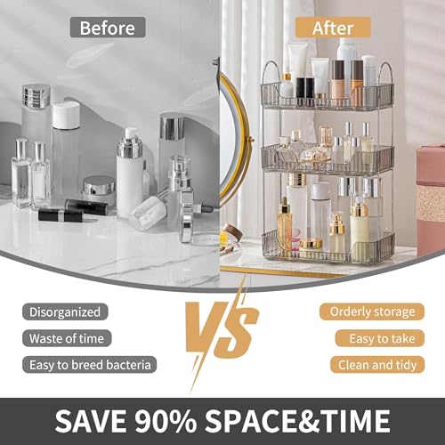 YCIA&DONE Bathroom Organizer Countertop, Makeup Storage, Skincare Cosmetic Tray Shelf, Perfume Holder Rack for Vanity Counter, Large Capacity, Easy to Install, Clean, 3 Tiers, Smoky Gray - color: Smoky Gray, size: 3-Tier