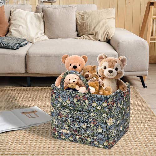 Quilted Fabric Storage Baskets with Handles, Boho Floral Gift Basket Foldable Organizer Bin for Home Decor, Picnic, Travel 12''x10''x10'' (Blue) - color: Blue