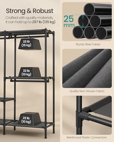 SONGMICS Clothes Rack, Portable Closet, Heavy-Duty Wardrobe Closet Organizer with Hanging Rails and Shelves, 79.9 Inches Tall, Total Load 297 lb, Easy Assembly, for Bedroom, Ink Black URDR212BZ01 - size: 89.8" L x 17.7"W x 79.9"H