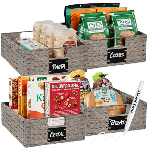 Best Choice Products Set of 4 16x12in Large Water Hyacinth Pantry Baskets, Woven Organizers w/Chalkboard Label, Chalk Marker - Gray - color: Gray, size: 12x16x5in
