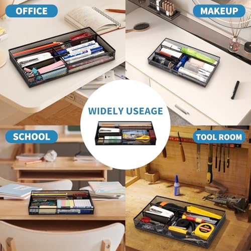 shenee Desk Drawer Organizer Tray,Drawer Organizer for Office and Home,Desk Organizer with Drawers,4 Compartments,Non-Slip Desk Organizers and Accessories for Stationery Makeup School (Black) - size: 11"L x 6.1"W x 1.4"H