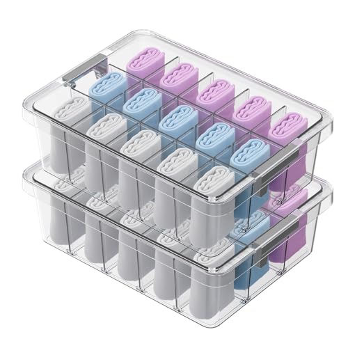Socks Bra Underwear Drawer Organizer for Closet, 2 PCS Plastic Storage Box with 15 Removable Compartments and Lid, Clear Dresser Drawer Organizer Storage Container with Dividers for Sock Ties Belts - color: Clear-15 Grids