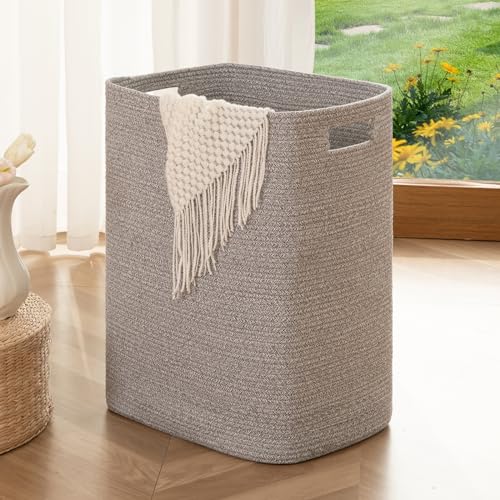 OIAHOMY Laundry Hamper, Laundry Basket，Rectangle Cotton Storage Basket with Handles, Large Blanket Basket for Living room, Woven Decorative Storage for Toys,Clothes,Pillows-16x13x22in-Grey variegated - color: Grey variegated