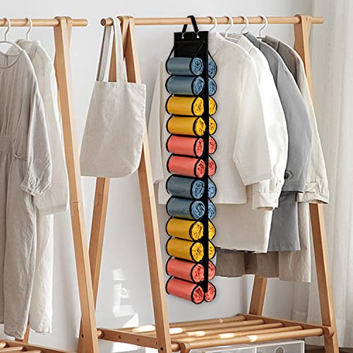 Lirex Hanging Yoga Legging Storage Organizer with 24 Pockets, Foldable Oxford Cloth Hanging Closet Organizer Shirts Jeans Storage Hanger Socks Holder for Family Closet Bedroom, Black - color: Black