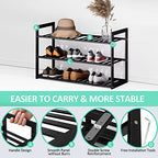 Jripae Bamboo Shoe Rack for Closet, 3 Tier 32.5inch Longer Shoe Organizer Shelf Holder Storage 12-15 Pairs Stackable for Entryway Door Hallway Bedroom Garage Space Saving Foldable Black - size: 3-tier-long/32.5*10.5*17in