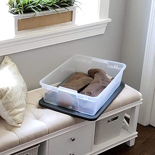HOMZ 2-Pack Snaplock, Small Clear Plastic Storage Organizer Bins w/ Lids, 28 Quart, Gray - Stackable Container Boxes for Bedroom, Bathroom, Garage, and Office Organization - color: Gray Lid, size: 28 QT (2 Pack)