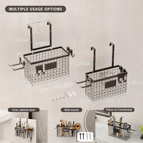 Magheo Hair Dryer Holder Cabinet Door 3-in-1 Adhesive Hair Tool Organizer Wall Mounted Adjustable Height Blow Dryer Holder Under Sink Bathroom Hair Appliance Organizer and Storage Countertop(Black) - color: Black, size: Cabinet Door - 1 Pack (1 Tier)