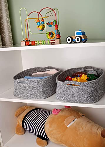 Woven Cotton Rope Storage Basket, Cube Changing Table Organizer for Closet Towels, Baby Nursery Bin, Small Dog Cat Toy Box, Gift Baskets empty (14.5"x 11"x 5") by CIKI HOME - color: grey