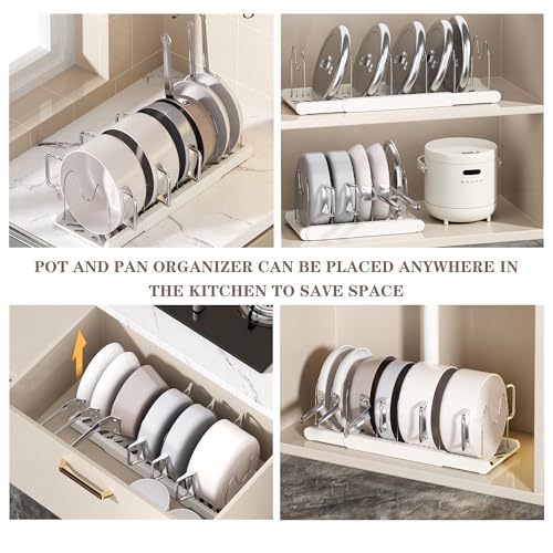 Expandable Pot and Pan Organizer Rack with 7 Stainless Steel Adjustable Shelves, for Neatly Storing Cookware, Pots, Pans, Lid(White) - color: White（Style 2）