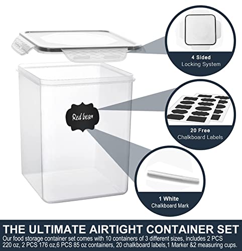 VERONES Large Tall Airtight Food Storage Containers, 10 PACK Plastic Airtight Kitchen & Pantry Organization, Ideal for Flour & Sugar Plastic Canisters with Labels - color: Black
