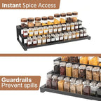 GOENDR Expandable Spice Rack Organizer for Cabinet, 3 Tier Metal Spice Organization,16"-29.5" Wide Adjustable Seasoning Organizer, Display Shelf, Canned Goods Organizer for Pantry Kitchen Countertop - size: Large-Black - Fits 10.9" Deep Cabinet