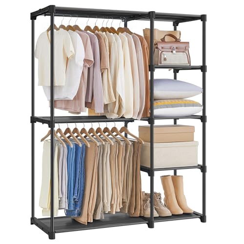 SONGMICS Portable Closet, Freestanding Closet Organizer, Clothes Rack with Shelves, Hanging Rods, Storage Organizer, for Cloakroom, Bedroom, 44.1 x 16.9 x 65 Inches, Black URYG24BK - color: Black