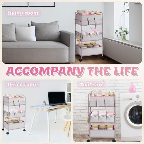 FoldTier 2in1 Baby Diaper Caddy Organizer Cart 3 Tier Large Capacity Metal Utility Bedside Rolling Cart with Divider Newborn Registry Nursery Essential Must Have Bedroom Gift Baby Shower(Pink) - color: Pink