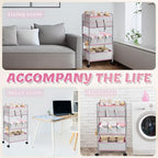 FoldTier 2in1 Baby Diaper Caddy Organizer Cart 3 Tier Large Capacity Metal Utility Bedside Rolling Cart with Divider Newborn Registry Nursery Essential Must Have Bedroom Gift Baby Shower(Pink) - color: Pink