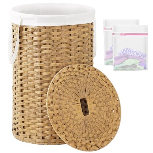 SETVSON Large Laundry Hamper Laundry Basket Round 34.3 Gal (130 L) Handwoven Wicker Laundry Baskets Rattan Laundry Basket with Laundry Bag Handles 2 Mesh Bags for Living Room Bedroom Natural - color: Natural, size: 130L