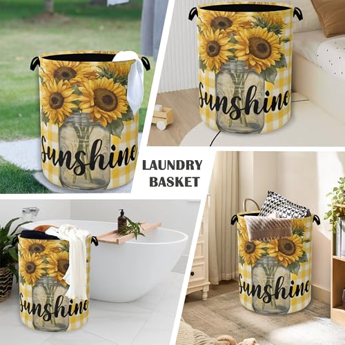 Retro Sunflowers Laundry Hamper,Sunshine Dirty Clothes Laundry Basket with Handles Waterproof Oxford Cloth Storage Basket for College Dorms Bathroom Bedroom 16" x 20.8" - color: Retro Sunflowers Sunshine