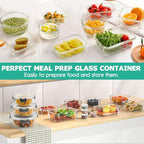 34-Piece Glass Food Storage Containers with Lids - (17 Containers & 17 Lids) - Airtight Glass Meal Prep Containers with Sauce Cups - Leakproof, BPA-Free, Microwave, Oven & Freezer Safe - Grey - color: Grey