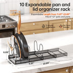 MUDEELA 2 Pack Pots and Pans Organizer Rack for under Cabinet, Expandable Pot Lid Kitchen Cabinet Organizer Holder with 10 Adjustable Compartment Cutting Board Organizer for Pan Lid, Bakeware Sheet - style: 2 Pack 10 Dividers-Black