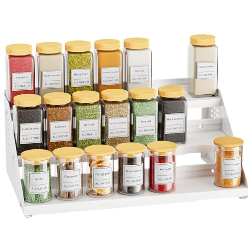 BOIVSHI Spice Rack, Spice Organization for Cabinet - Expandable Width, 3 Tiered Spice Rack Organizer for Cabinet - Adjustable Height, Seasoning Organizer for Cabinet, Countertop, Pantry, White - color: White