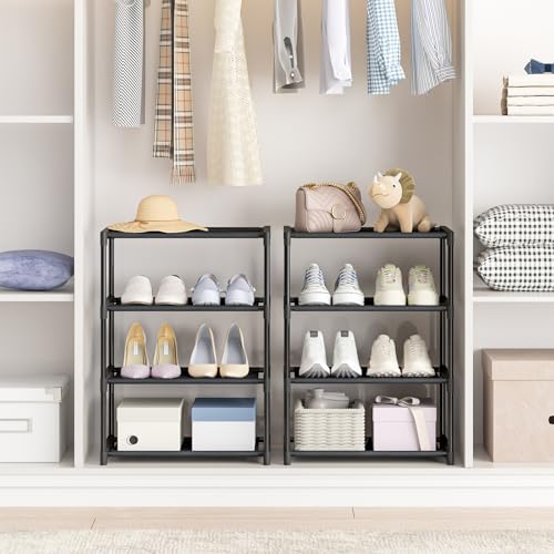 Autonomier 4 Tier Extra Small Shoe Rack (16.3" Wide), Narrow Stackable Kids Toddler Adult Shoe Storage Organizer Shelf for Closet Floor Entryway Bedroom, Space Saver Shoe Rack Organization Shelves