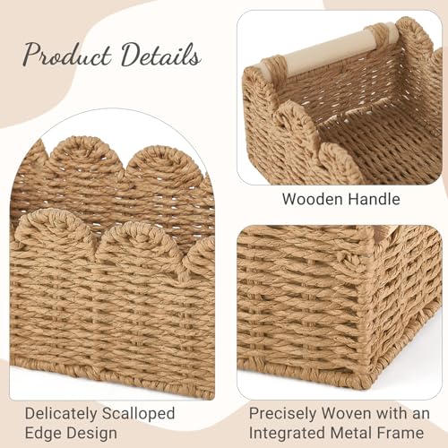 Dahey 2 Pcs Toilet Paper Storage Basket for Bathroom Woven Paper Rope Scalloped Edge Toilet Tank Basket with Handles for Organizing Over Toilet Storage Shelf Countertop Living Room Bedroom Home Decor