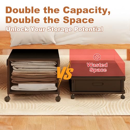 2 Pack Under the Bed Storage Containers,12 inch Height Under Bed Shoe Storage,31inch Long Underbed Storage with Wheels,Large Rolling under bed Clothes Storage Drawers with Lid for Dorm Tall,Black - color: Black, size: 2PC (31"Lx17"Wx12"H)