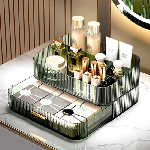 MIUOPUR Makeup Organizer with Stackable Drawers, Bathroom Vanity Organizers and Storage, Ideal for Desk and Dresser Countertops, Great for Cosmetics, Skincare, Lipsticks, Nail Care - Green - color: Clear Green, size: Tray and Drawer