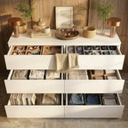 FAMAPY 6 Drawer Dresser for Bedroom, Sturdy Wooden Chest of Drawers with Wide TV Stand Surface, Minimalist Handle-Free Design, Double Dresser Cabinet White 59”W x 15.7”D x 32.3”H - color: White-upgraded