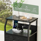 Furnulem 5 Drawers Dresser with Charging Station, Fabric Chest of Drawers with Open Shelf, Tall Night Stand, Bedside Table for Closet, Entryway, Bedroom Furniture, 3 Ways to Use, Black Oak - color: Black Oak, size: 5 Drawer