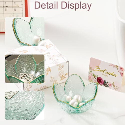 Binoster Friendship Gifts For Women Jewelry Dish Glass Ring Dish Jewelry Tray Cute Vanity Organizer Room Decor Jewellery Tray Trinket Dish Cute Bedroom Decor Christmas House Warming Gifts for women - color: Golden-edged Green