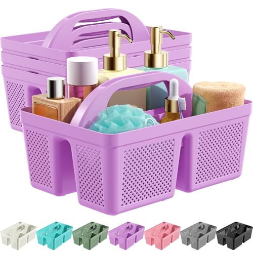 4 Pack Portable Shower Caddy, Integrated Handle, Reinforced Plastic, Organizer Storage Bathroom Supplies and Beauty Products, Cleaning Supplies, Shower Basket for Home, Dorm, Shelf and Cabinet - color: Purple