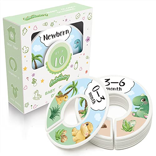Baby Closet Dividers - Set of 10 from Newborn to Toddler and 2 Blanks with Colored Box - Dinosaur Designs Nursery Closet Size Dividers - [Dinosaur] - color: Dinosaur