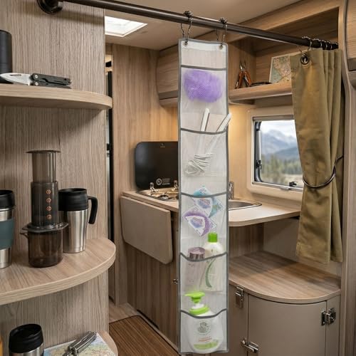 ALYER Hanging Storage Shower Caddy Organizer,Mesh Pockets for Bathroom,Closet,Pantry (Gray) - color: Gray